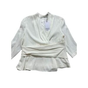 NEW The Fold Clever Crepe Belleville Top Women's US 14 White Career Peplum